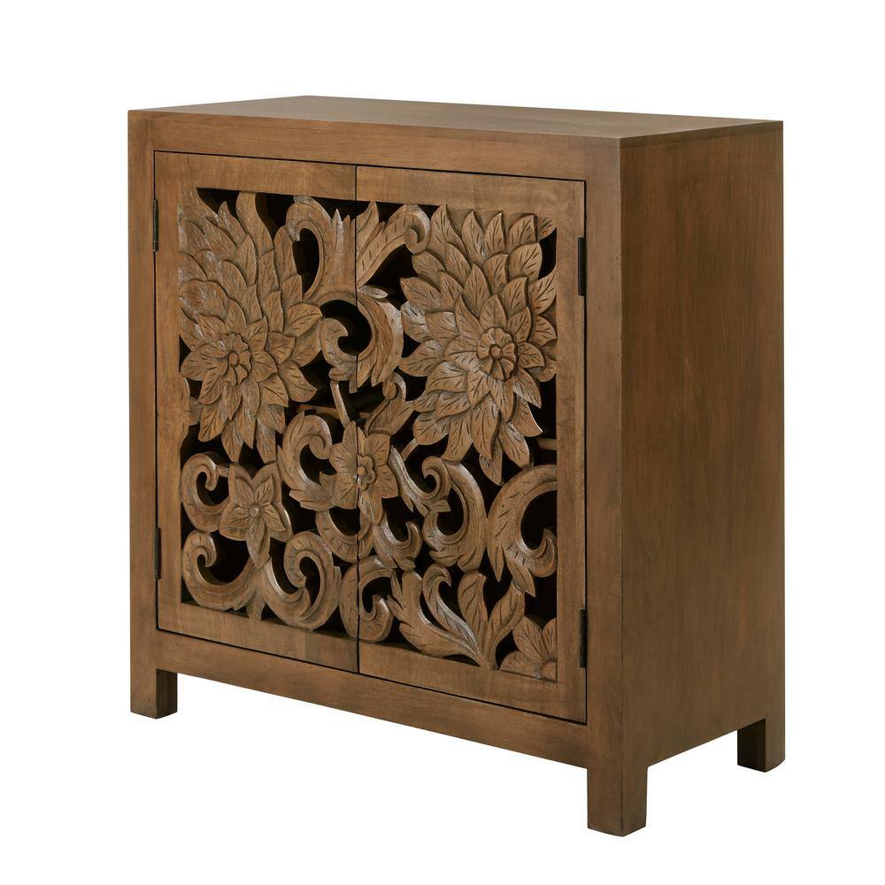 Home Decorators Collection Nadia Carved Solid Wood Accent Cabinet in Haze Brown CAC-20-002