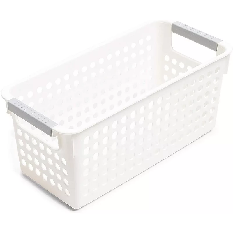 Farmlyn Creek Plastic Storage Baskets， White Nesting Bin Containers with Grey Handles (4 Pack)