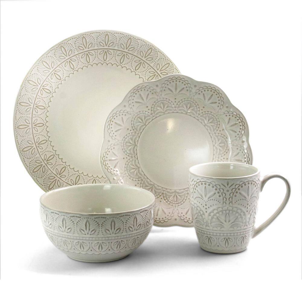 Elama 16-Piece Modern White Lace Stoneware Dinnerware Set (Service for 4) 985112045M