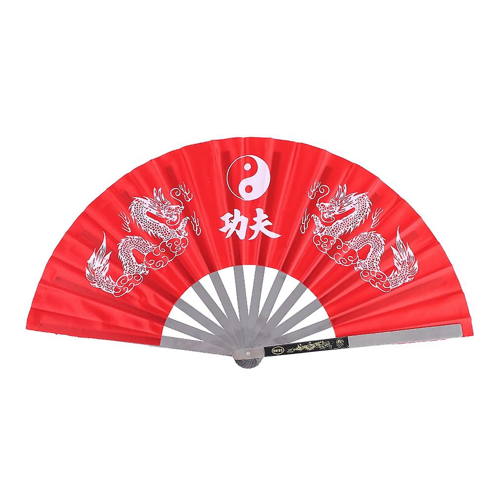 Stainless Steel Tai Chi Martial Arts Kung Fu Dance Practice Training Performance Fan Red