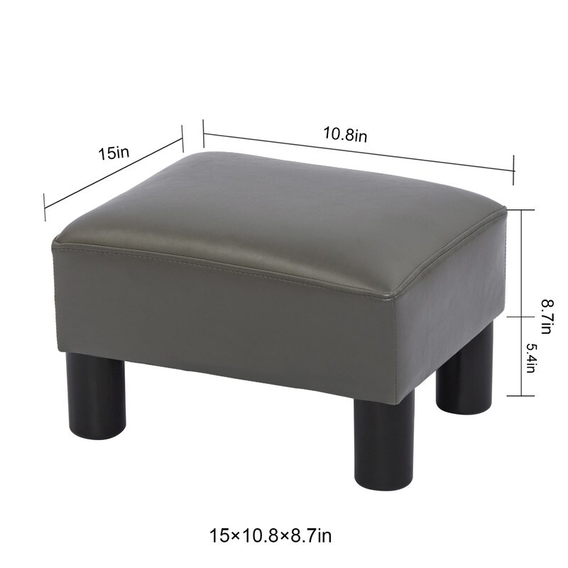 Adeco Small Rectangular Ottoman Modern PU Leather Footrest Stool Chair