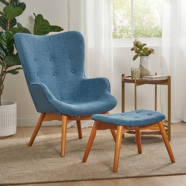 Hariata Mid-century Modern Wingback Chair and Ottoman by Christopher Knight Home