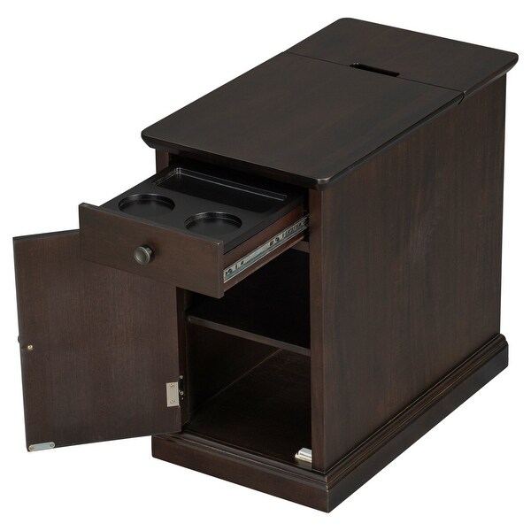 Espresso End Table with USB Ports and 1 Drawer with Cup Holders