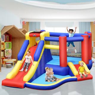 Gymax Inflatable Bouncy Castle House Kids Jumping Bounce House wDouble Slides and 550-Watt Air Blower GYM10600