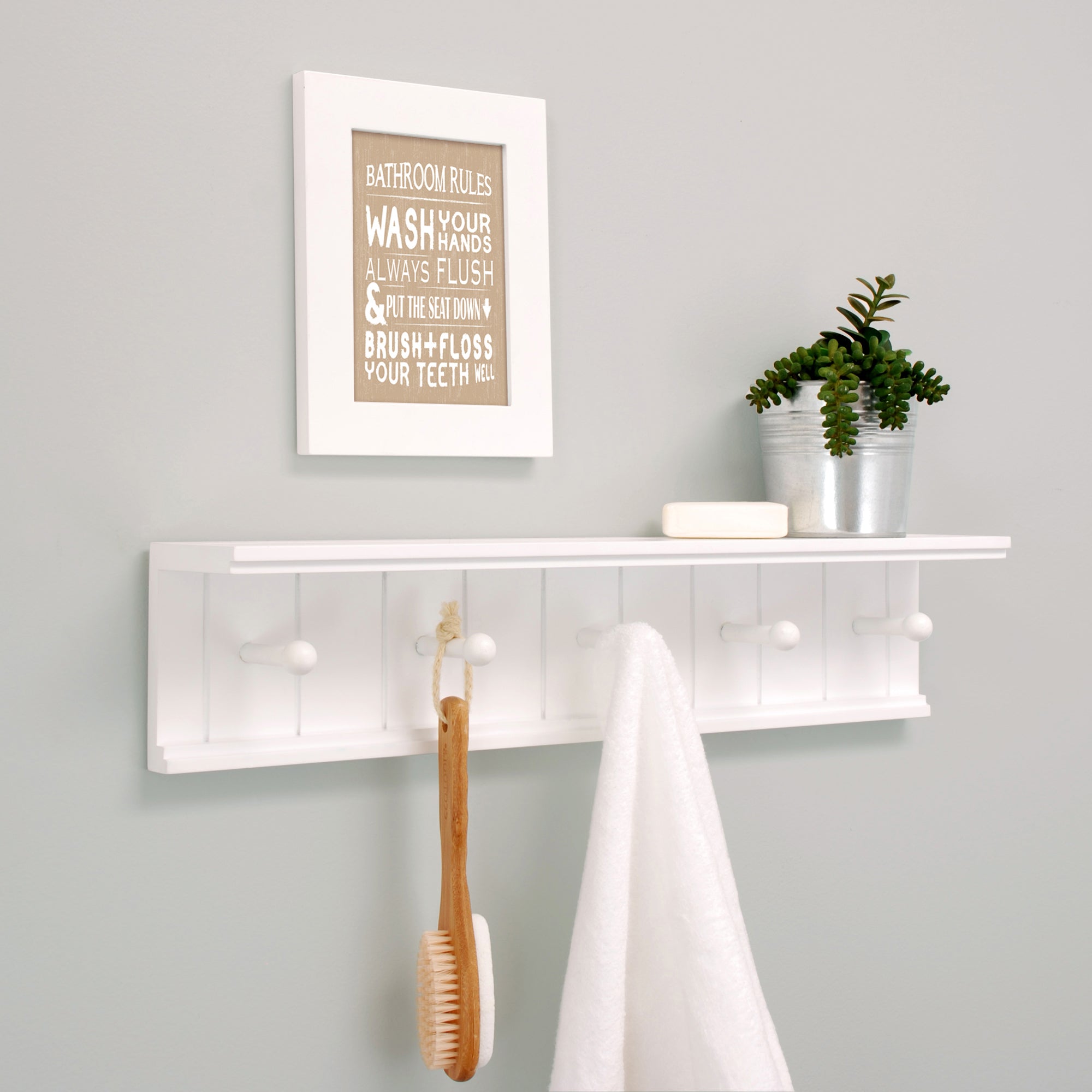 Kieragrace Kian Wall Shelf with Five Pegs - White， 24