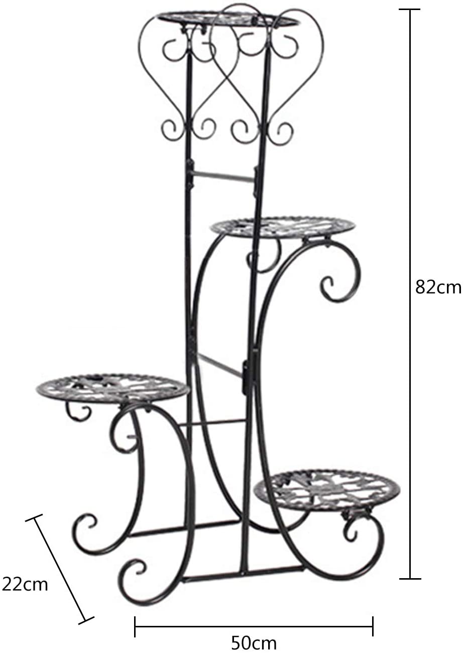 ANQIDI 4 Tier Round Tray Plant Stand Metal Flower Pot Display Holder Balcony Floor-standing Multilayer Shelf Rack Black