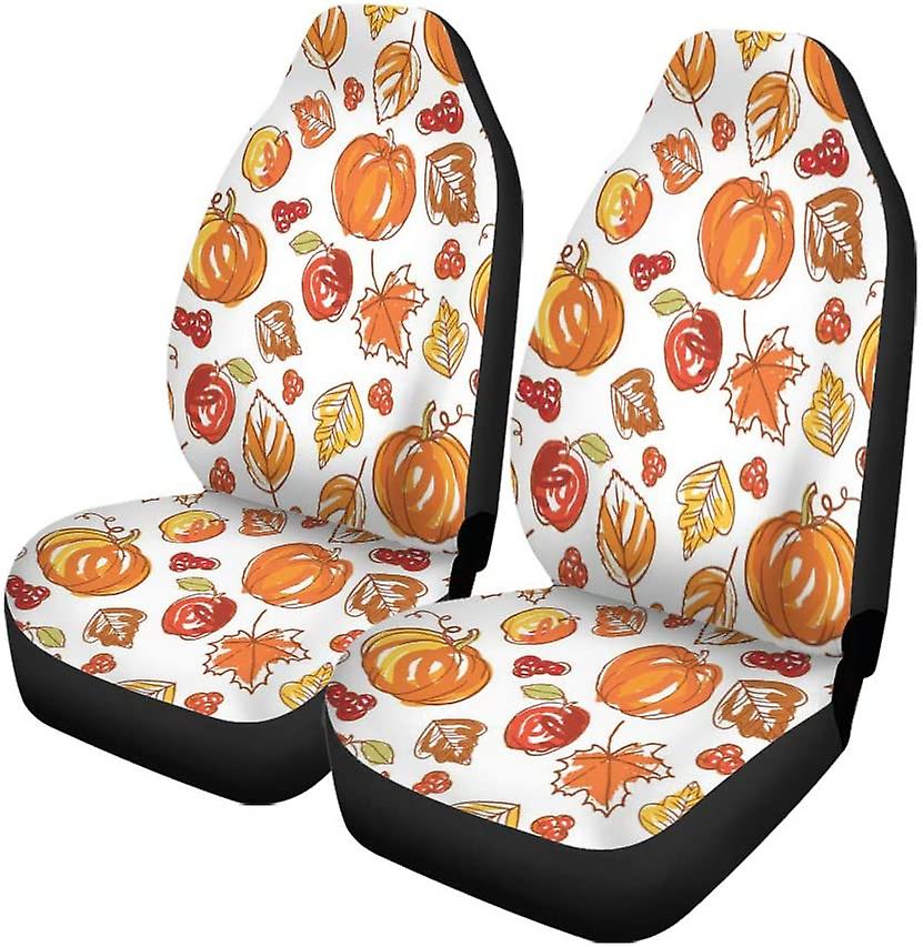 Set Of 2 Car Seat Covers Thanksgiving Pumpkin Universal Auto Front Seats Protector Fits For Car，suv Sedan，truck D---45815