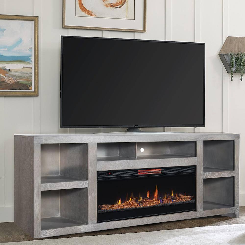 Bridgevine Home 85 in. Fully Assembled Driftwood TV Stand with Electric Fireplace Fits TV's up to 85 in. DW5410.DFW