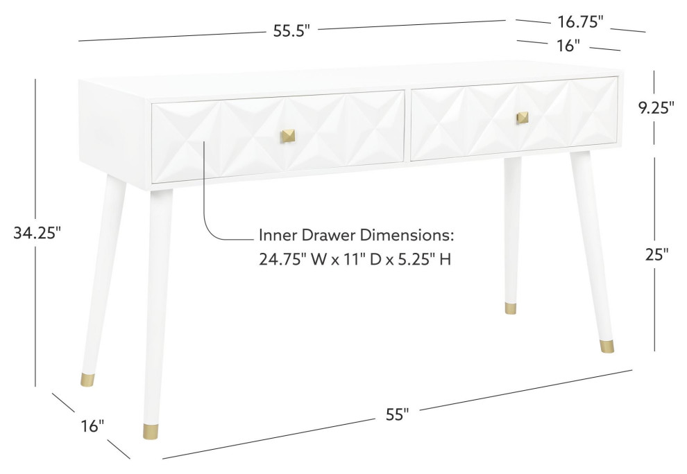 Contemporary Console Table  Geometric Accented Drawers With Golden Knobs  White   Midcentury   Console Tables   by Decor Love  Houzz