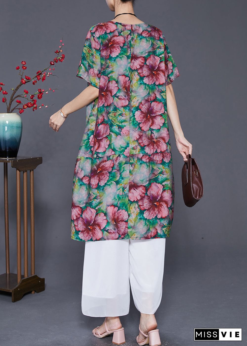 Elegant Slim Fit Floral Print Linen Holiday Dress Summer