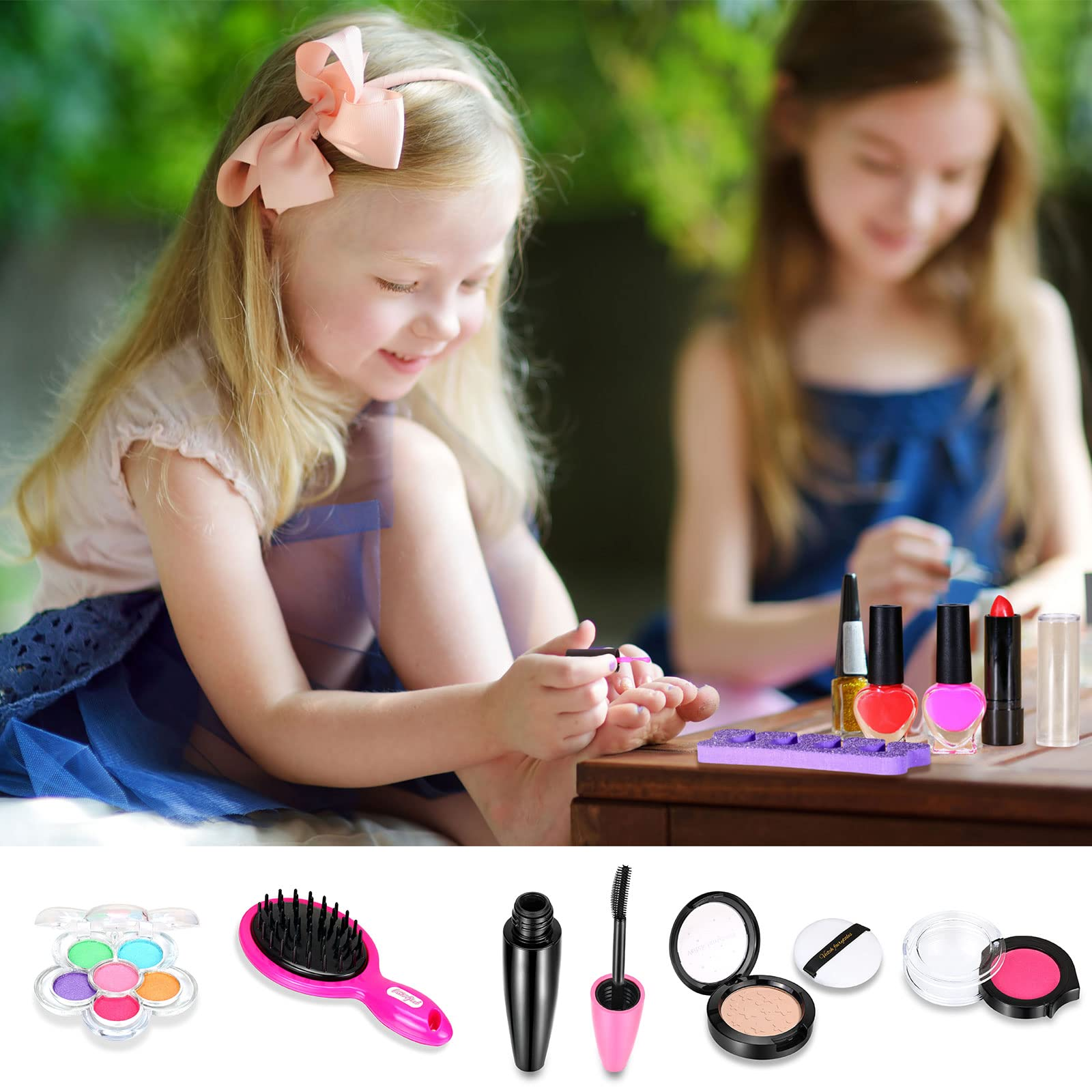 Kids Makeup kit for Girl，Washable Real Makeup Set Toys with Girls Tote Bag， Princess Makeup Set Toys for Birthday Gifts for 3 4 5 6 7 8 9 and Up Year Old Girl and Kids