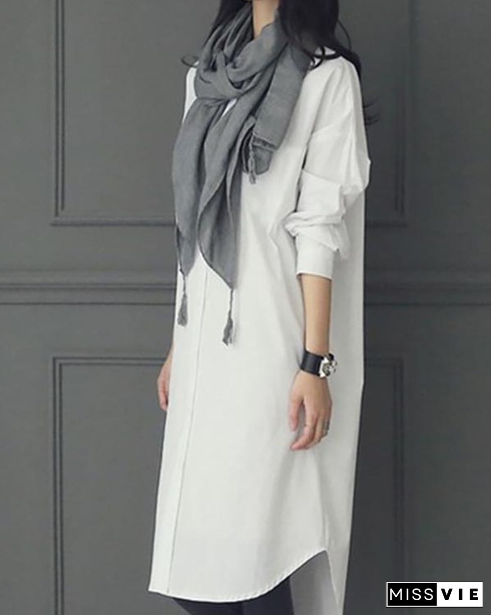 Casual Mid-length Loose Long-sleeved Shirt Dress