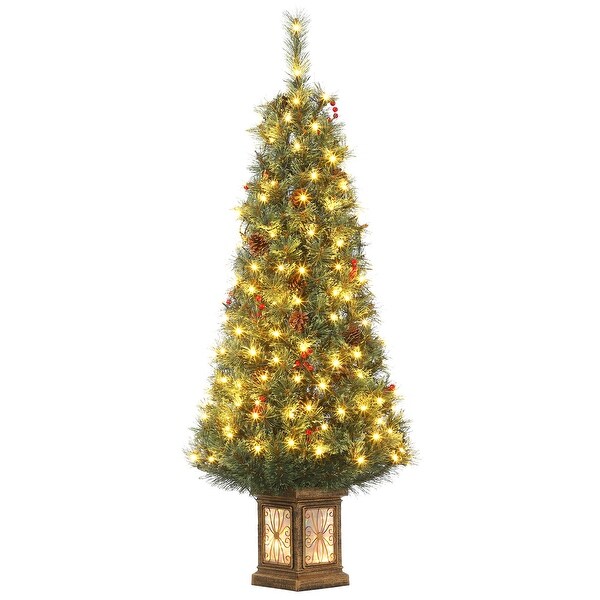 4.5ft PreLit Snow Flocked Christmas Tree for Entrances 2Pack