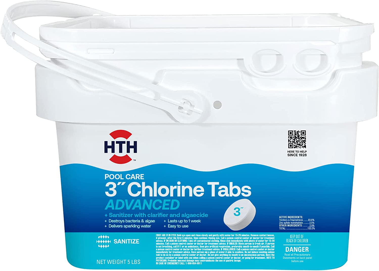 HTH Pool Care 3" Chlorine Tabs Advanced, Swimming Pool Chlorinating Sanitizer & Algaecide, Kills Algae and Bacteria, 5 lbs