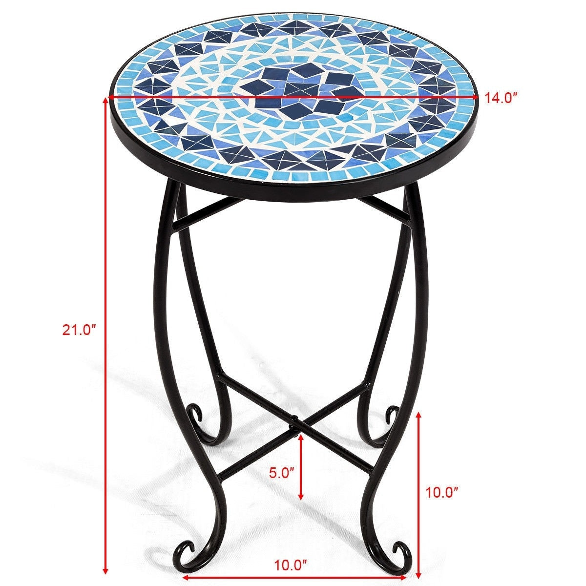 Outdoor Indoor Steel Round Accent Table Mosaic Plant Stand Cobalt Table