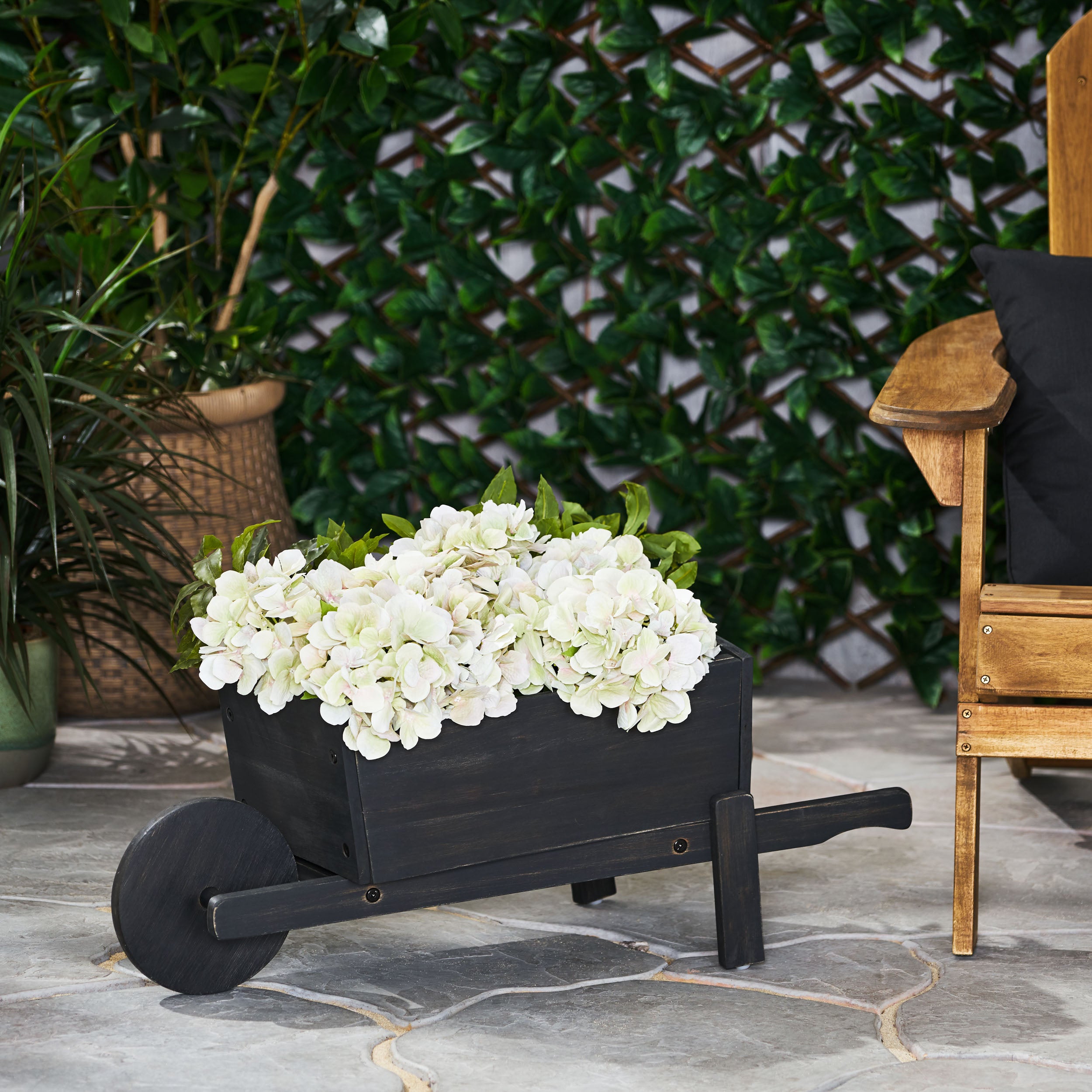 Acworth Outdoor Acacia Wood Wheelbarrow Planter