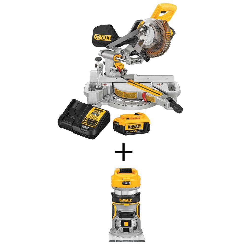 DW 20V MAX Lithium-Ion Cordless 7-14 in. Miter Saw and 20V MAX Lithium-Ion Cordless Brushless Router (Tools Only) DCS361M1W600