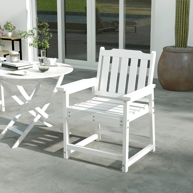 Outsunny All weather Patio Chair Hdpe Patio Dining Chair Heavy Duty Wood like Outdoor Furniture White