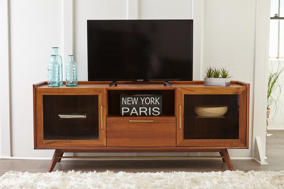 Denali Collection Walnut Media Cabinet   Midcentury   Entertainment Centers And Tv Stands   by Unique Furniture  Houzz