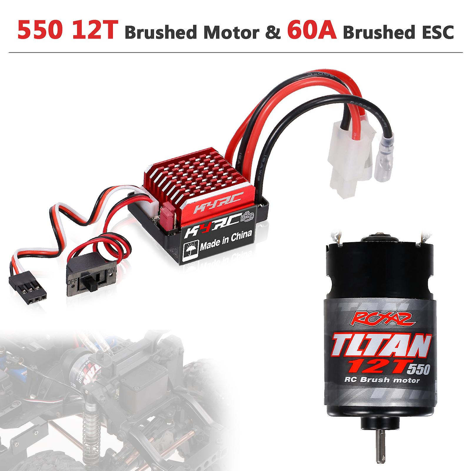 550 12t Brushed Motor With 60a/360a Esc Brushed Electric Speed Controller 6v/2a For Rc Racing Car Truck Compatible With Traxxas 1/10 Slash