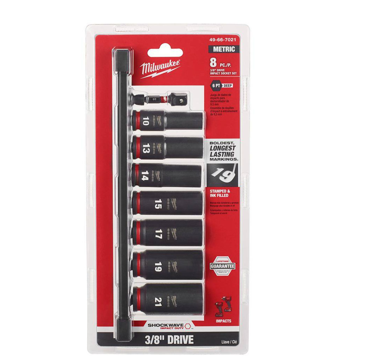 Milwaukee 2554-22-49-66-7021 M12 FUEL 12V Brushless Cordless Stubby 3/8 in. Impact Wrench Kit with3/8 in. Metric Deep Impact Socket Set (8-Piece)