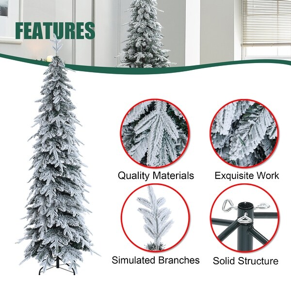 6.8Ft Pencil Slim Artificial SnowFlocked Christmas Tree