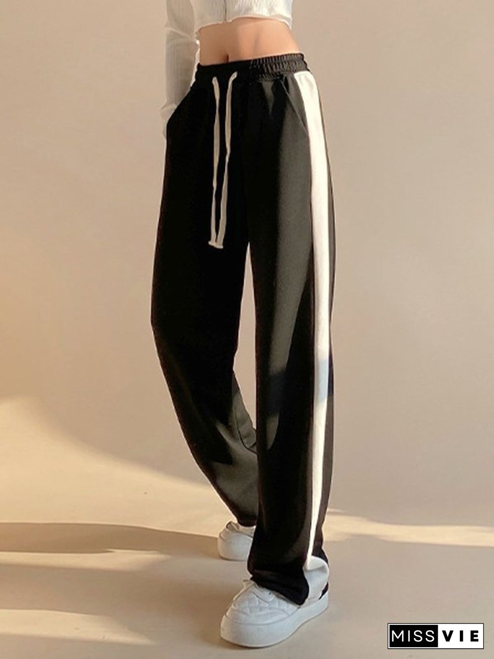 Side Stripe Black Baggy Sweatpants