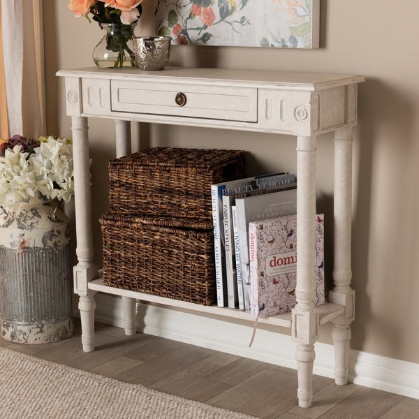 Farmhouse Whitewashed 1-Drawer Console Table by Baxton Studio