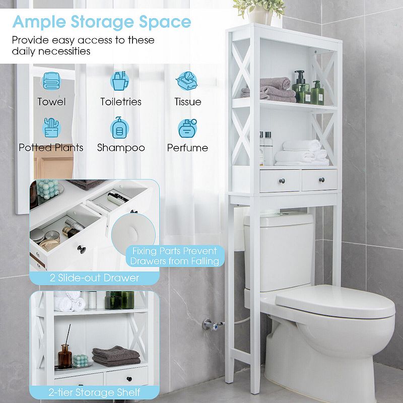 Toilet Space Saver Bathroom Organizer Storage Shelf with Drawers