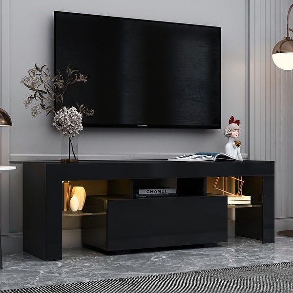 Entertainment TV Stand， Large TV Stand TV Base Stand with LED Light TV Cabinet