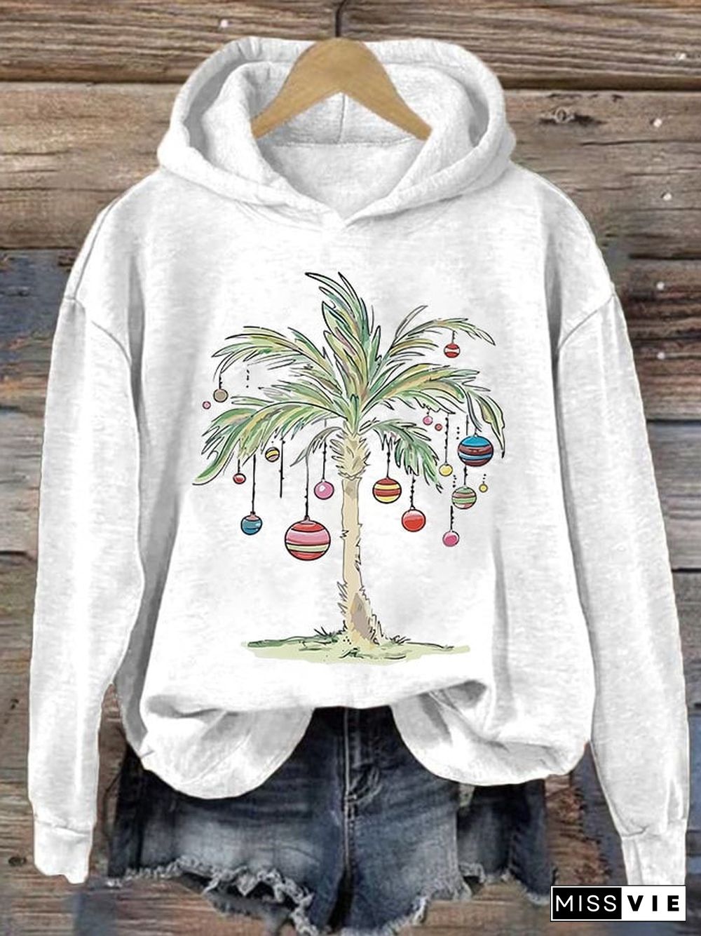 Women'S Casual Merry Christmas From Coconut Tree Printed Long Sleeve Sweatshirt