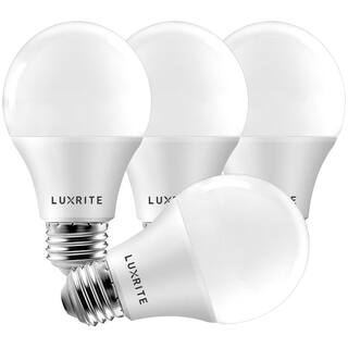 LUXRITE 60-Watt Equivalent A19 Dimmable LED Light Bulb Enclosed Fixture Rated 3500K Natural White (4-Pack) LR21424-4PK