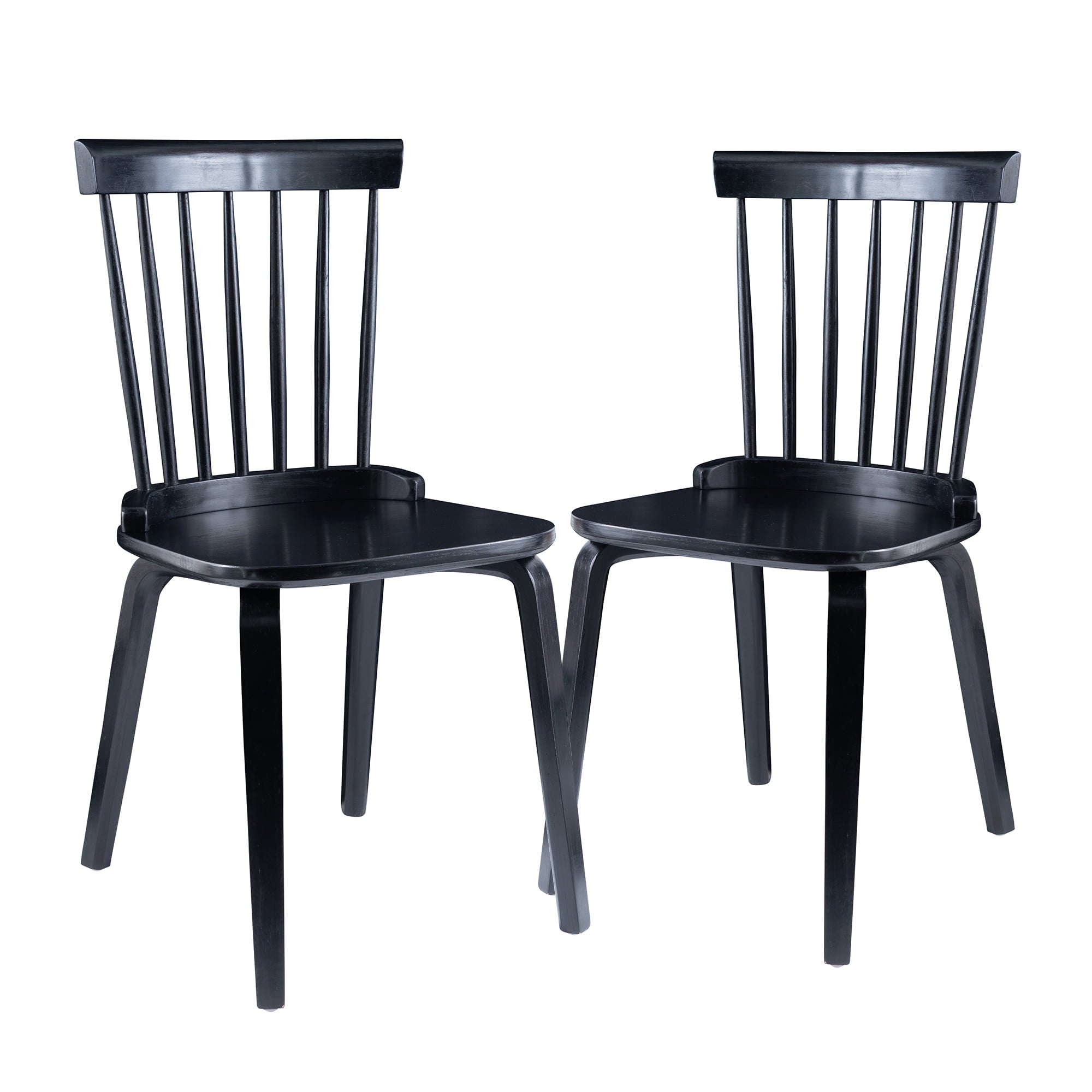 IGO Dining Chairs Set of 2， Wood Dining Room Chairs Slat Back Kitchen Room Chair Windsor Chairs， Black