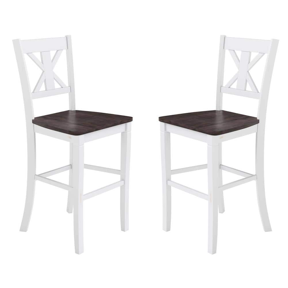 Carnegy Avenue 45.75 in. White Wash Full Wood Bar Stool with Wood Seat CGA-ES-520597-WH-HD