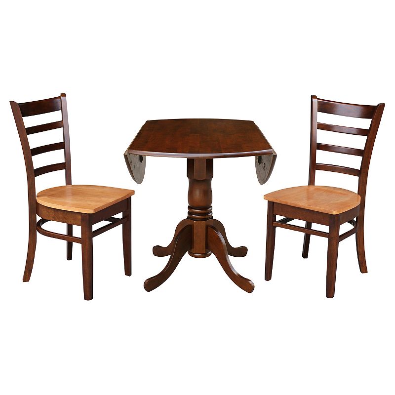 International Concepts Drop Leaf Dining Table and Two Tone Chair 3-piece Set