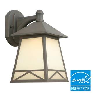 Hampton Bay Bronze Outdoor LED Wall Lantern Sconce with Frosted Tea Stain Glass GKC1691L