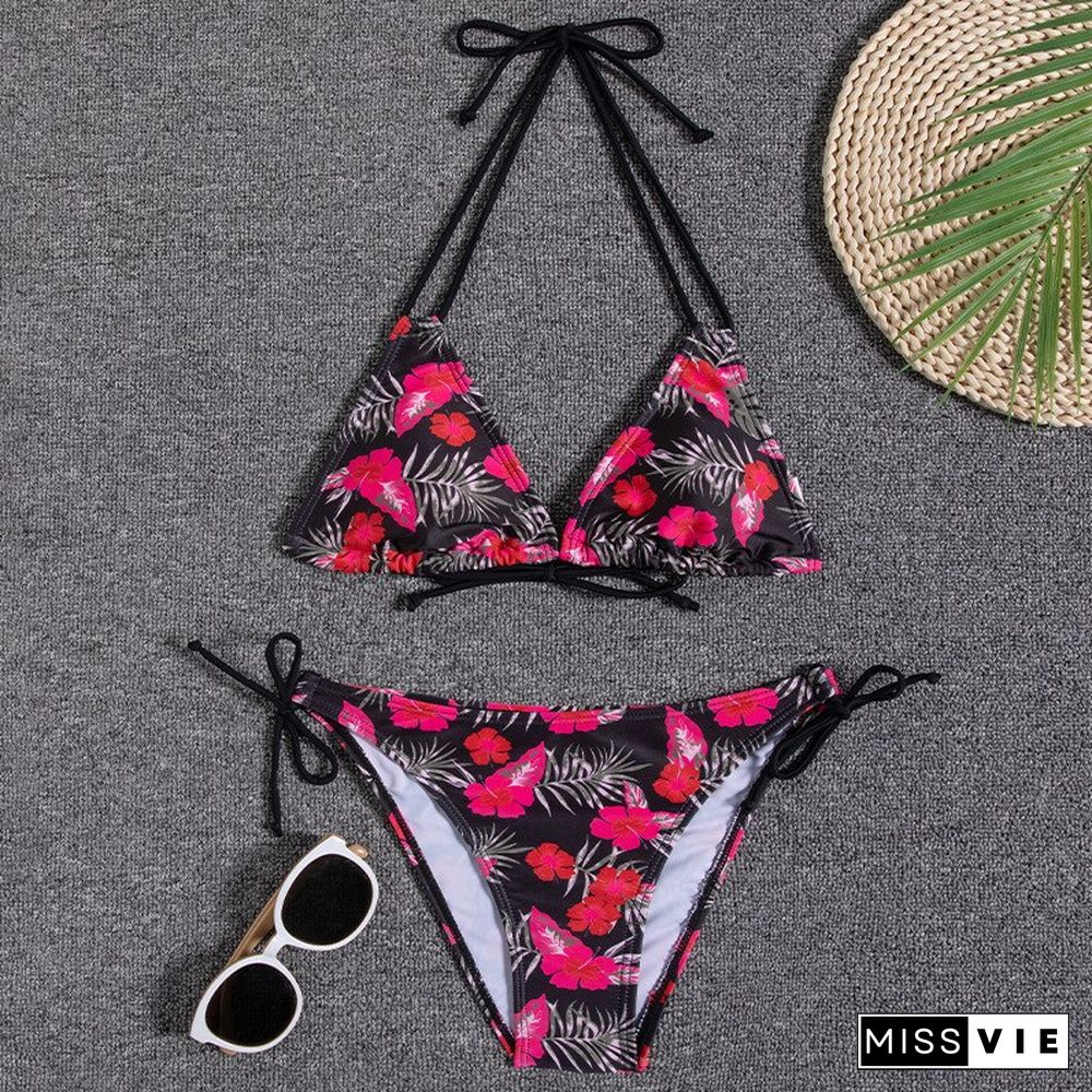 New Multi-color Printed Neck Strap Halter Sexy Split Bikini Swimsuit Ladies 2-piece Swimsuit Swimming Suit For Women Bikini Set