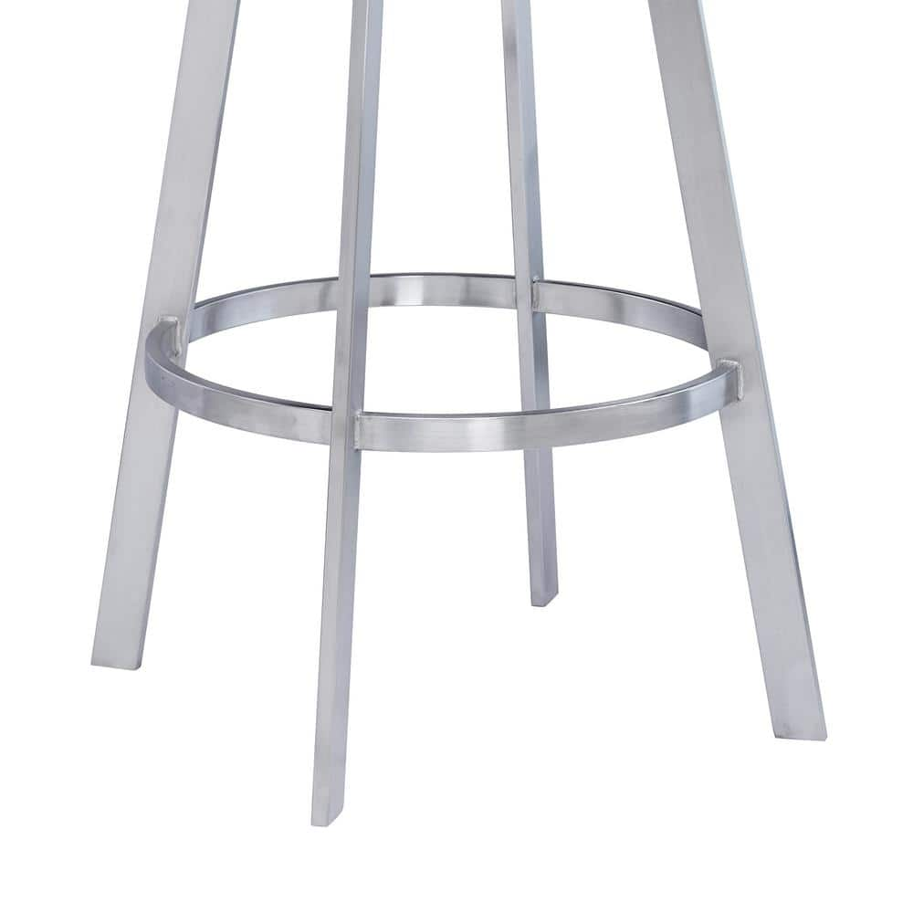 Armen Living Saturn Contemporary 30 in. Bar Height Bar Stool in Brushed Stainless Steel and Grey Faux Leather LCSNBABSGR30