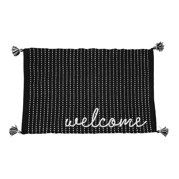 Foreside Home amp Garden 2 x27 x3 x27 Welcome Hand Woven Indoor Outdoor Rug Black