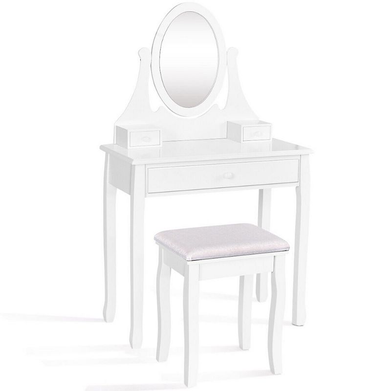 Bathroom Vanity Wooden Makeup Dressing Table Stool Set