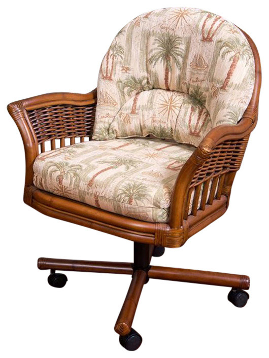 Bridgeport Tilt Swivel Caster Chair In Sienna With Palms Pineapple   Tropical   Dining Chairs   by Alexander  ampSheridan Importers LLC  Houzz