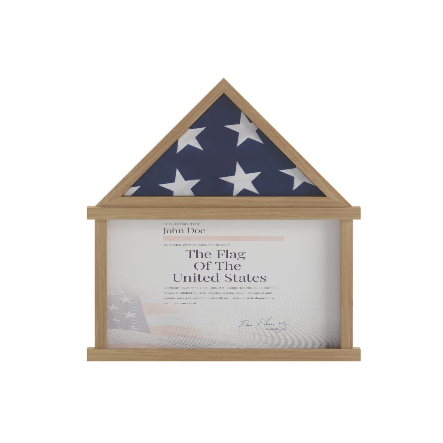 Emma and Oliver Arthur Small Solid Wood Memorial Flag Case with Certificate Holder and Shadow Box Display