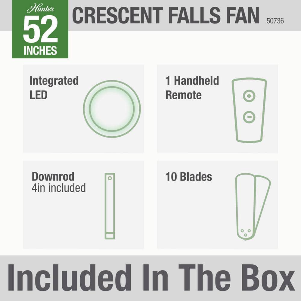 Hunter Crescent Falls 52 in Integrated LED IndoorOutdoor Galvanized Ceiling Fan with Light Kit and Remote