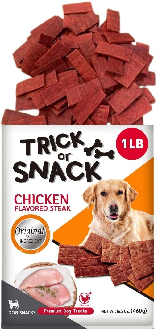 Trick or Snack Natural Smoked Delicious Soft Tender Nutritious Healthy Chicken Jerky Dog Treats， 1-lb bag