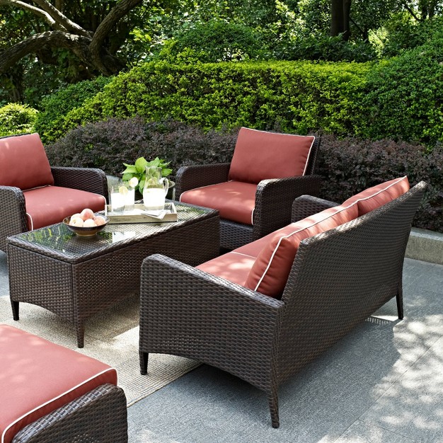 Kiawah 4pc Outdoor Wicker Conversation Set Sangria brown Crosley