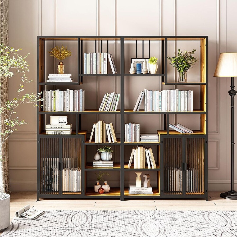 Farmhouse Metal   Wood Storage Bookshelf Display Bookcase