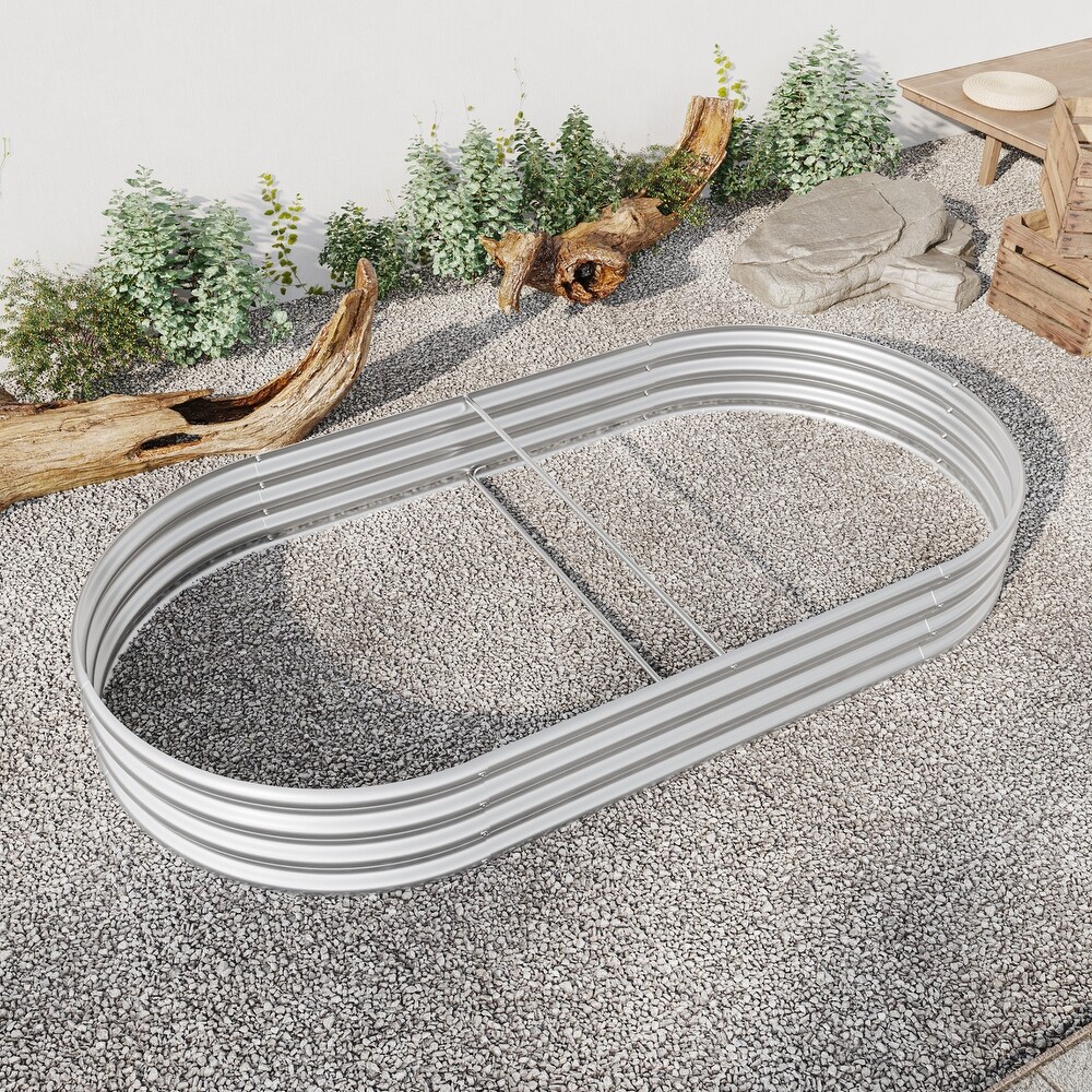 Oval Large Metal Raised Planter Bed  Raised Garden Bed Outdoor  for for Plants  Vegetables  and Flowers  Open Base Design