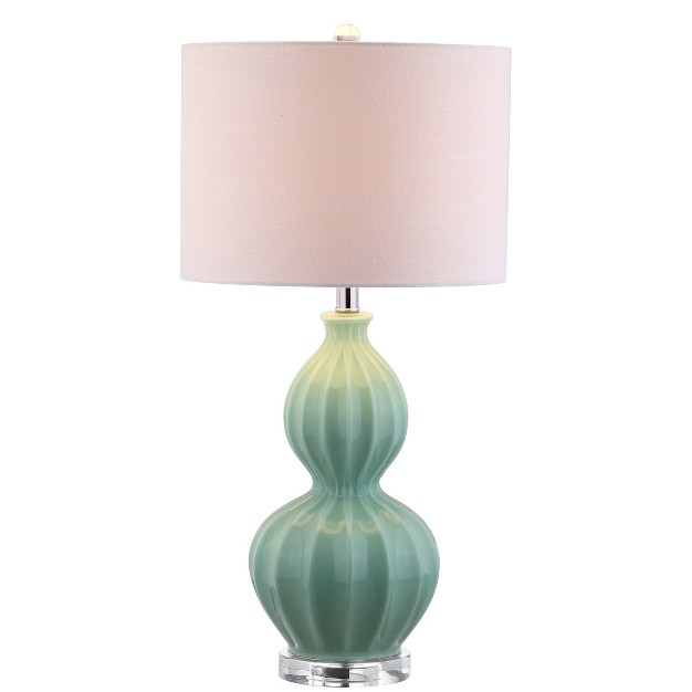 Glass Faye Table Lamp includes Led Light Bulb Green Jonathan Y