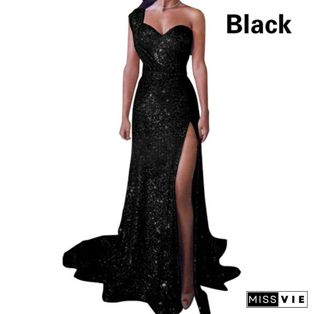 Plus Size Chic Women Sexy Formal Prom Dress Party Ball Gown Evening Long Bridesmaid Dress Single Shoulder Full Dress