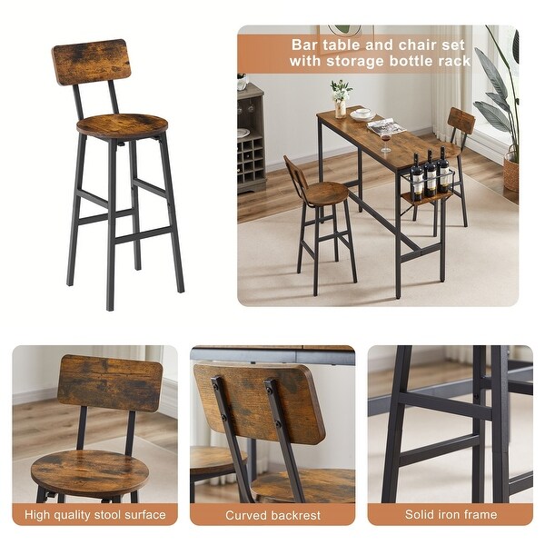 3Pieces Bar Table Set with 1 Bar Table and 2 Bar Stools